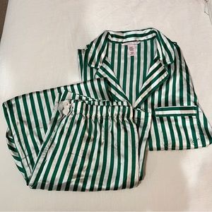 Victoria’s Secret The Satin Green Stripe Holiday Pajama Set